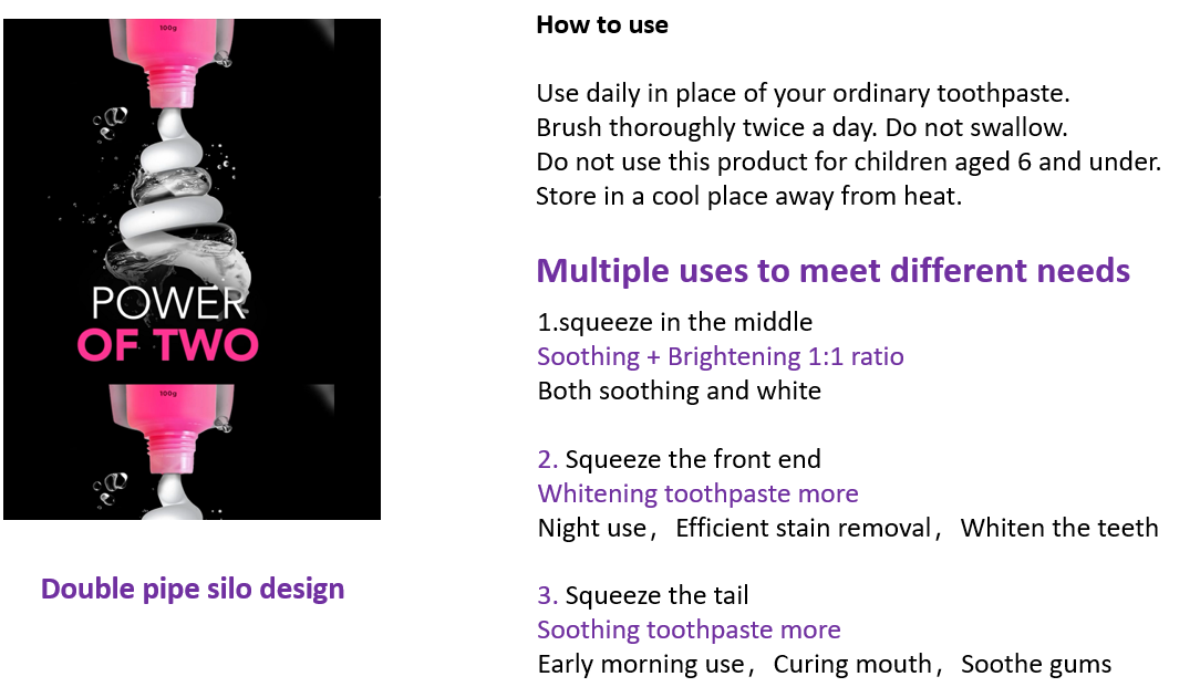 معجون أسنان مزدوج الأنبوب ذو تأثير مزدوج Double tube dual effect toothpaste